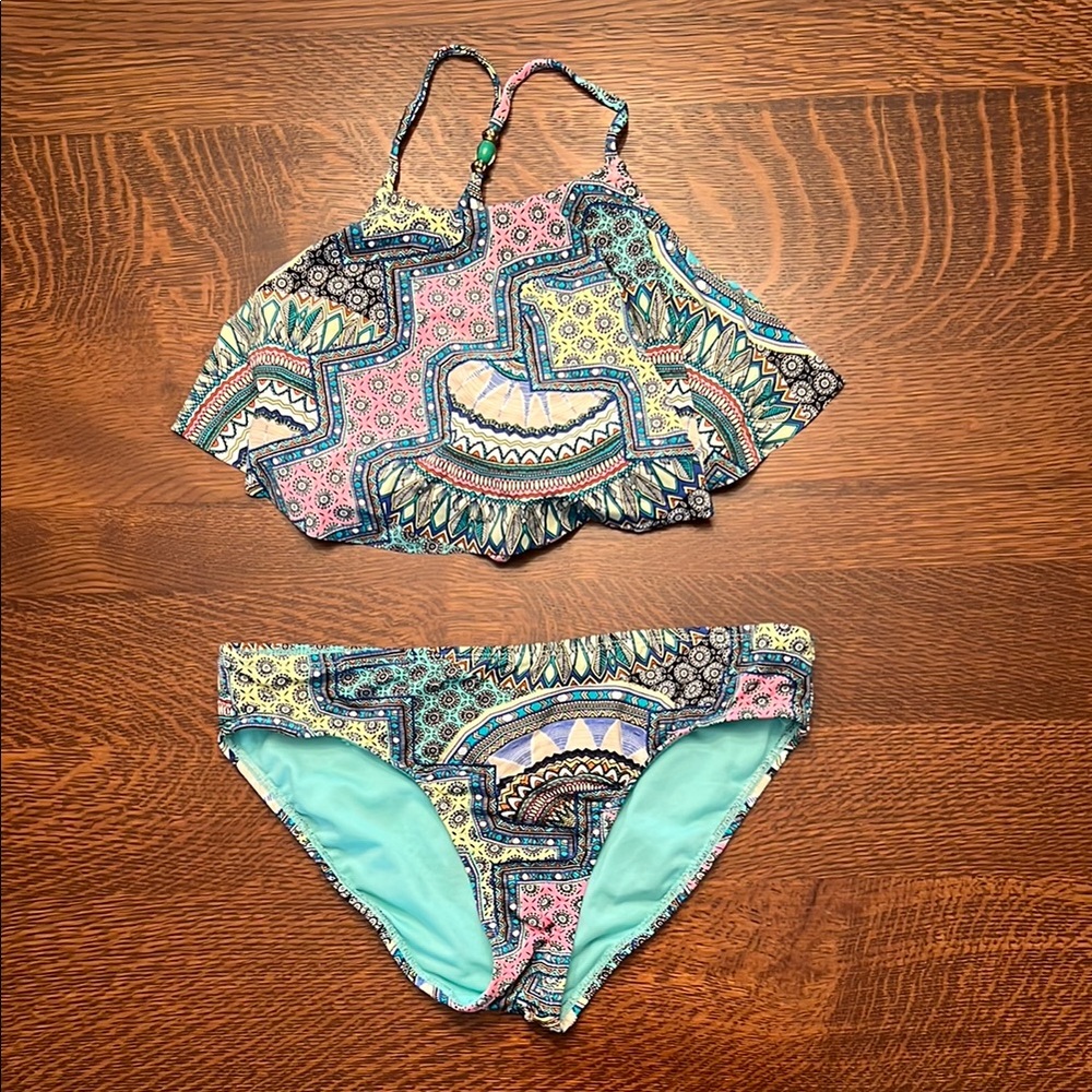 a.n.a Blue and Pink Sporty Bikini with Tropical Print
